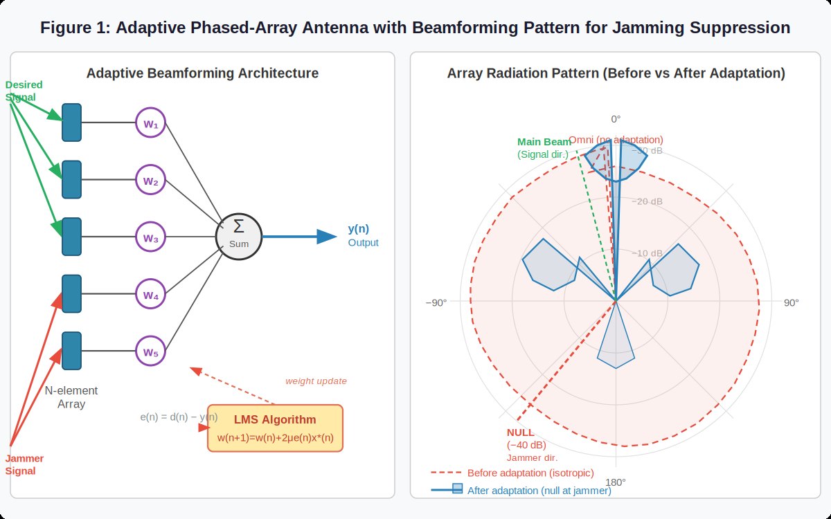 Adaptive beamforming architecture and resulting radiation pattern