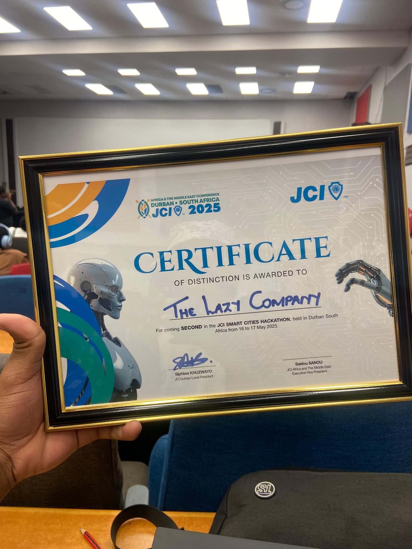 JCI hackathon second place certificate presentation