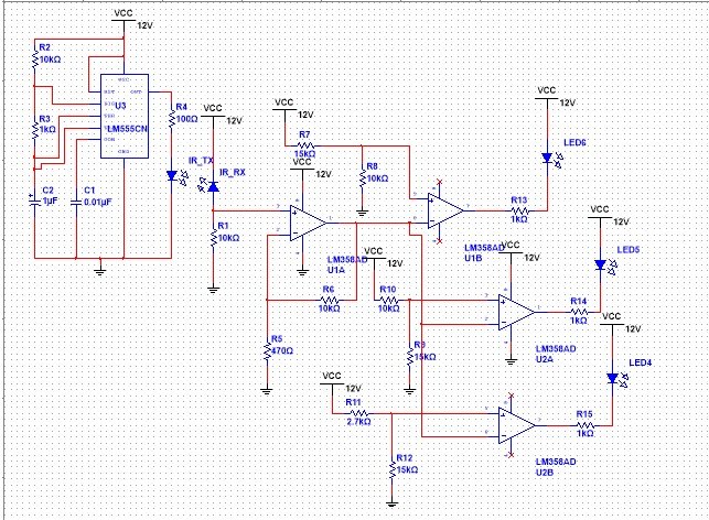 Complete circuit diagram of the analogue IR distance sensor